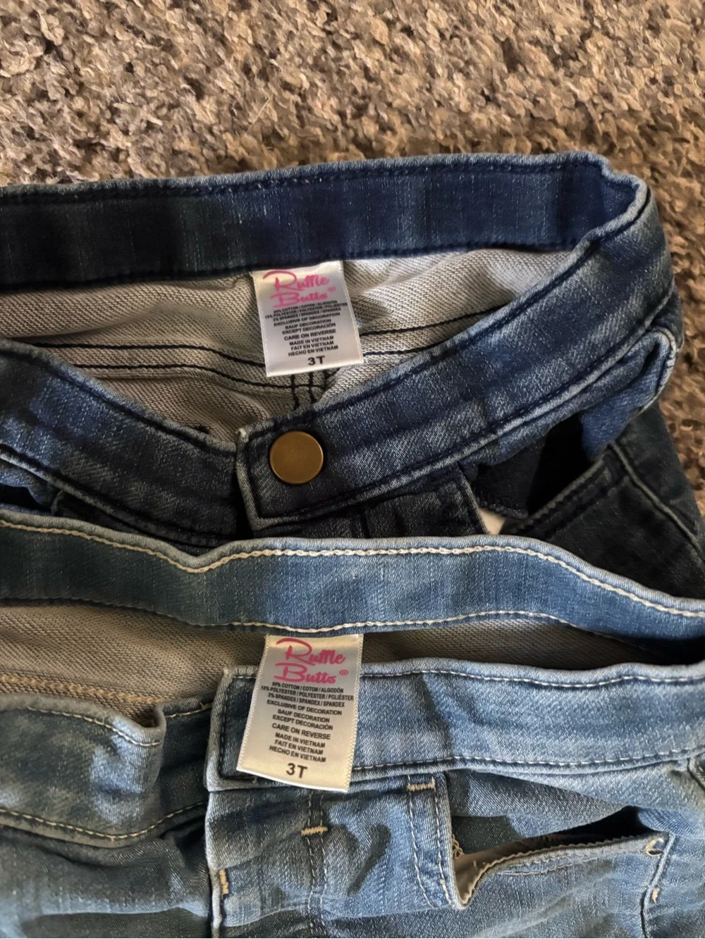 Ruffle Butts Denim Roll-Cuff Shorts - Dark Blue & Light Blue
